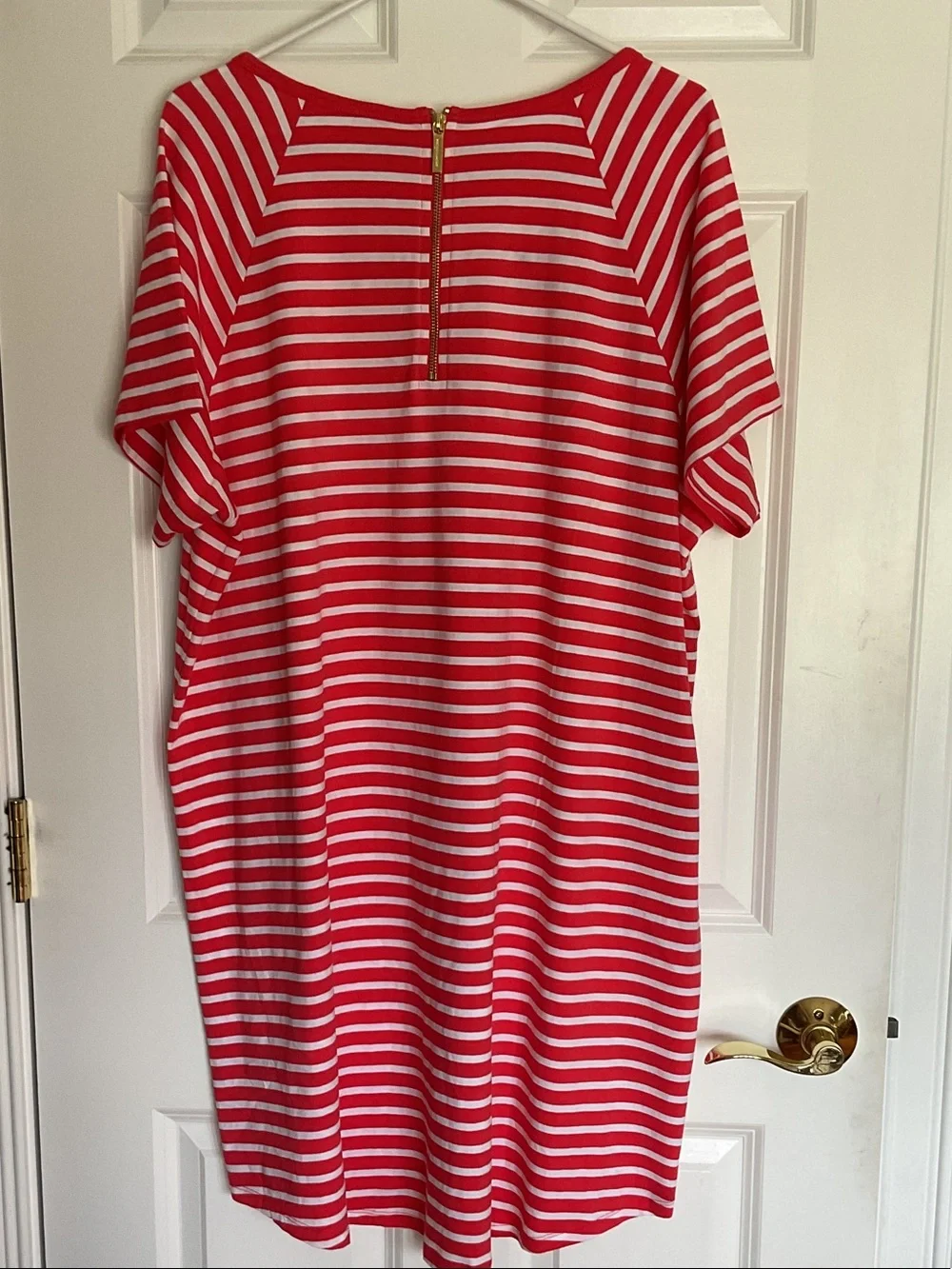 Michael Kors Red and White Striped T-Shirt Dress